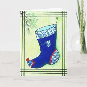 Blue Hanbok Christmas Stocking Holiday Card