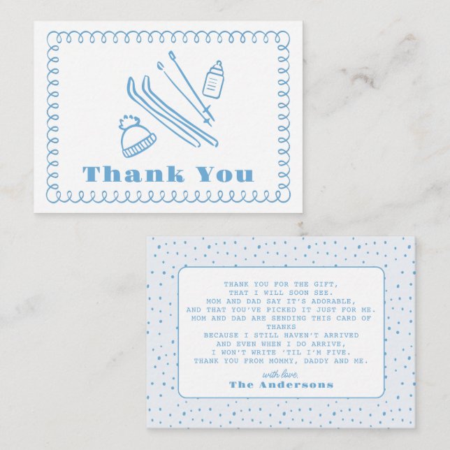 Blue Hand-Drawn Après Bébé Baby Shower Thank You Card (Front/Back)