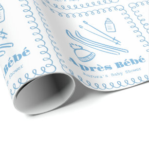 Blue Hand-Drawn Après Bébé Boy Baby Shower Wrapping Paper