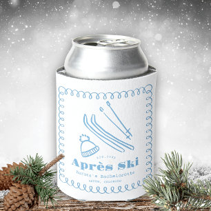 Blue Hand-Drawn Après Ski Bachelorette Weekend Can Cooler