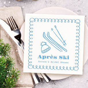 Blue Hand-Drawn Après Ski Bridal Shower Napkin