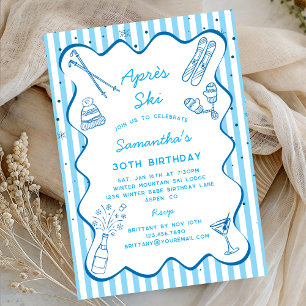 Blue Hand Drawn Apres Ski Winter Birthday Party  Invitation