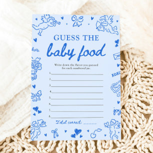Blue Hand Drawn Baby Shower Guess The Baby Food Invitation