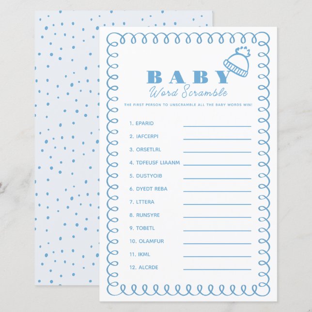 Blue Hand-Drawn Beanie Boy Baby Word Scramble (Front/Back)