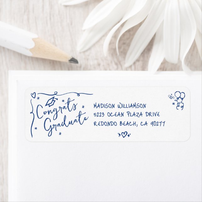 Blue Hand Drawn Doodle Graduation White Address (Insitu)