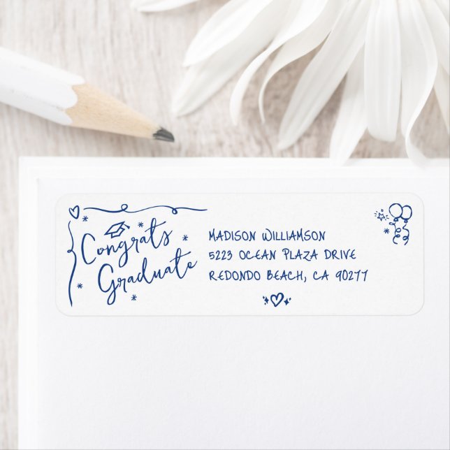 Blue Hand Drawn Doodle Graduation White Address (Insitu)
