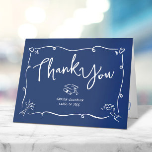 Blue Hand Drawn Doodle Style Graduation Quirky Fun Thank You Card