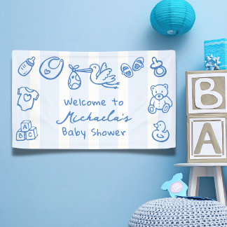 Blue Hand Drawn Doodle Whimsical Baby Shower Banner