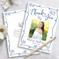 Blue Hand Drawn Doodles Photo Graduate White Retro