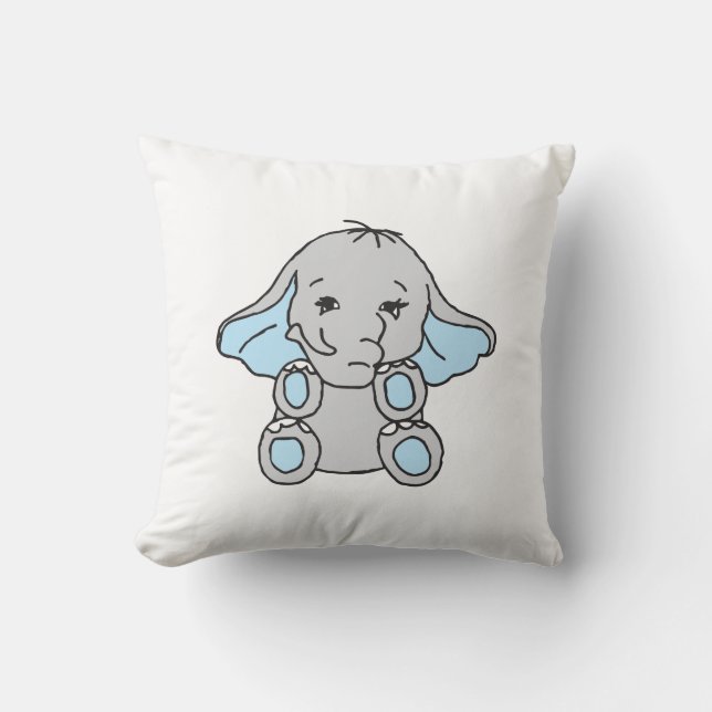 Blue Hand Drawn Elephant Pattern Elephant Cartoon Cushion (Front)