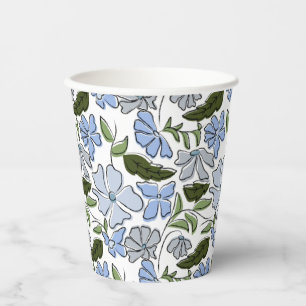 Blue Hand Drawn Floral Block Print Paper Cups