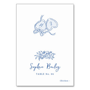 Blue Hand Drawn Floral Foldable Place Card