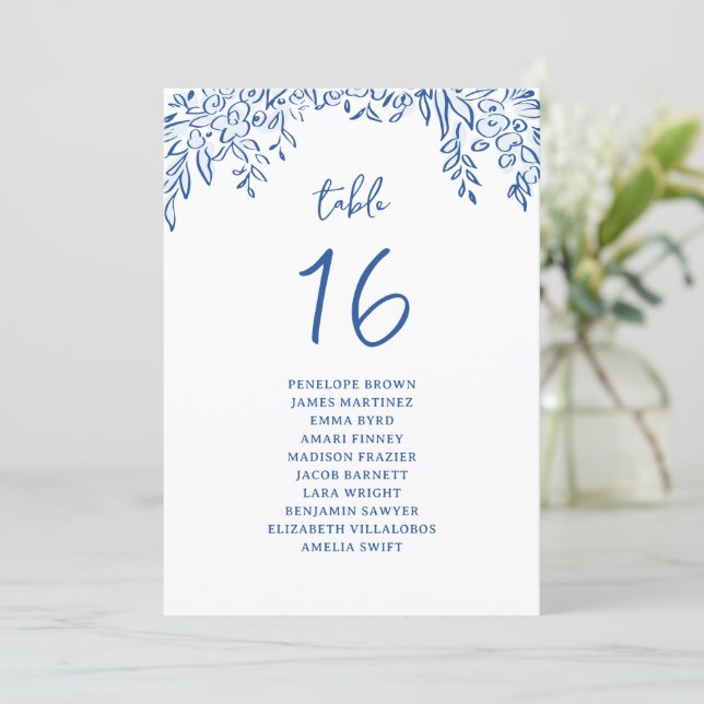 Blue Hand Drawn Floral Whimsical seating charts (Standing Front)