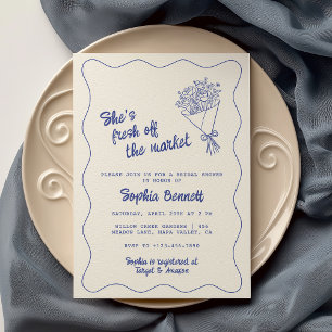 Blue Hand Drawn Fresh off the Market Bridal Shower Invitation
