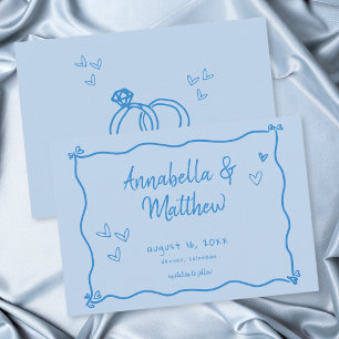 Blue Hand Drawn Heart Whimsical Modern Wedding Save The Date