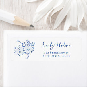 Blue Hand Drawn Hearts Monogram return address