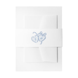 Blue Hand Drawn Hearts Monogram Whimsical Wedding Invitation Belly Band