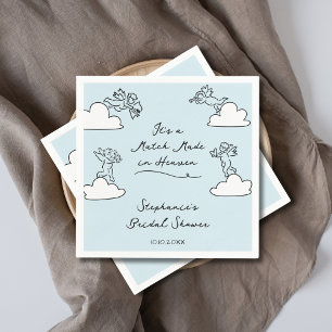 Blue Hand Drawn Match Made In Heaven Bridal Shower Napkin