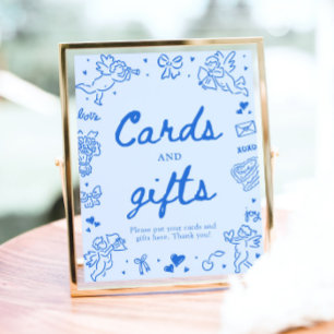 Blue Hand Drawn Modern Valentine Cards and Gifts Poster