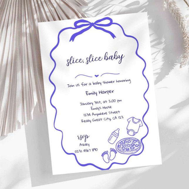 Blue Hand Drawn Pizza Baby Shower Invitation Boy (Creator Uploaded)