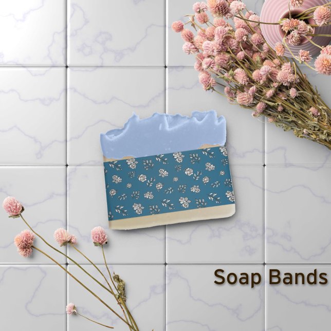 Blue Hand-Drawn Roses Leaves Soap Band Wrap Invitation Belly Band (Creator Uploaded)