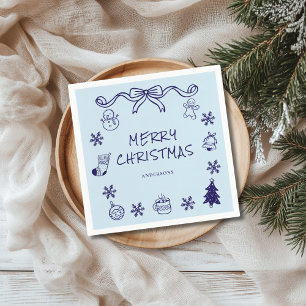 Blue Hand Drawn Scribble Christmas  Napkin