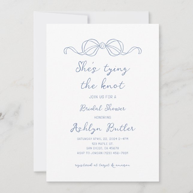 Blue Hand Drawn Shes Tying the Knot Invitation (Front)