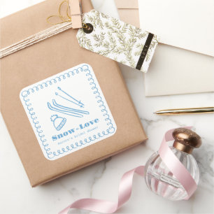 Blue Hand-Drawn Snow in Love Bridal Shower Square Sticker