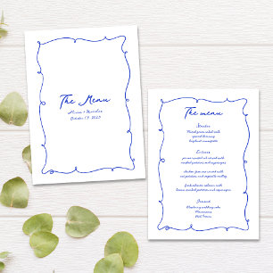 Blue Hand Drawn Wavy Border & Script Wedding Menu