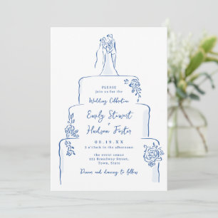 Blue Hand Drawn Wedding Cake Whimsical Invitation