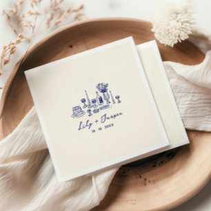 Blue Hand Drawn Wedding Napkin