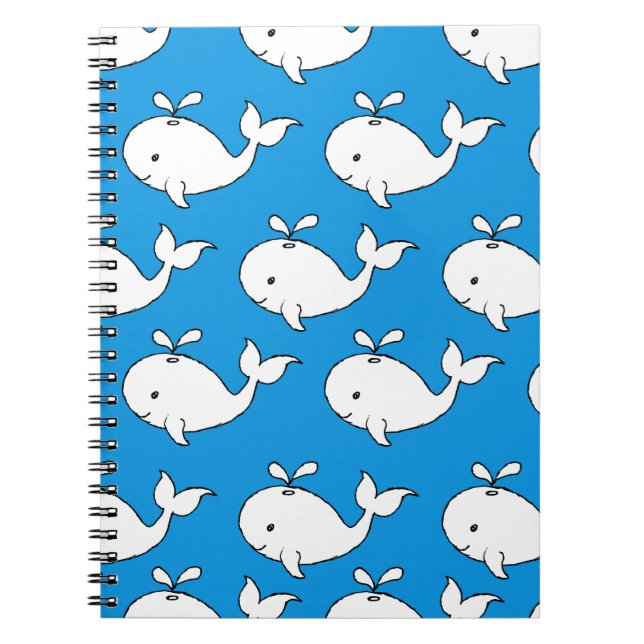 Blue Hand Drawn Whale Pattern Whale Cartoon Spiral Notebook (Front)