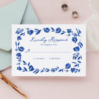 Blue Hand Drawn Whimsical Flower Border Wedding