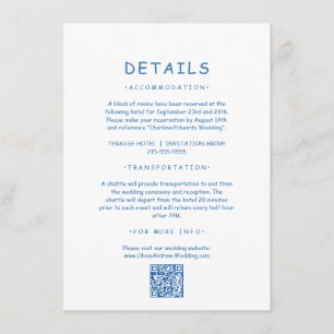 Blue Hand Drawn Whimsical Wedding Details Enclosure Card