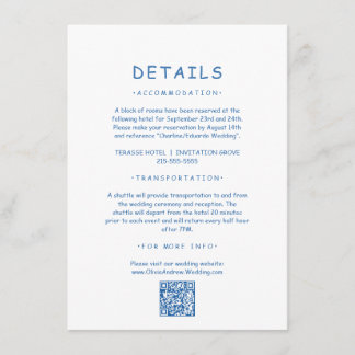Blue Hand Drawn Whimsical Wedding Details Enclosure Card