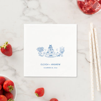 Blue Hand Drawn Whimsical Wedding Napkin