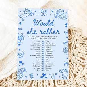 Blue Hand Drawn Would She Rather Baby Shower Game Invitation
