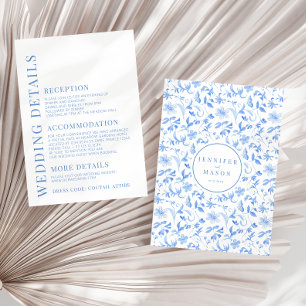 Blue hand painted floral wedding details cards