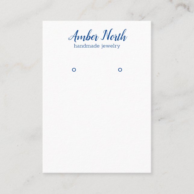 Blue Hand Written Calligraphy  Earring Display Business Card (Front)
