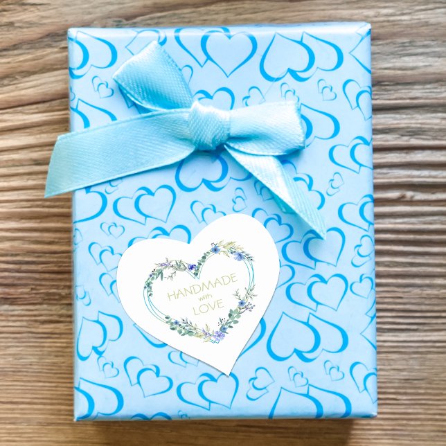 Blue Handmade with Love Quote Floral Heart Heart Sticker (Creator Uploaded)