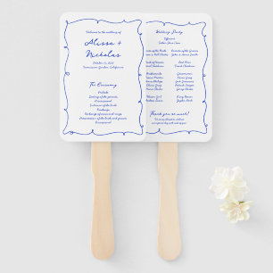 Blue Handwriting & Hand Drawn Wedding Program Hand Fan