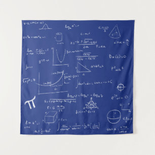 Blue Handwritten Math Formulas and Equations Tapestry