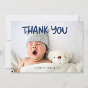 Blue Handwritten Photo Baby Shower Thank You Card