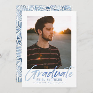 Blue Handwritten Photo Graduation Announcement