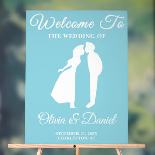 Blue Handwritten Script Winter Wedding Welcome Acrylic Sign