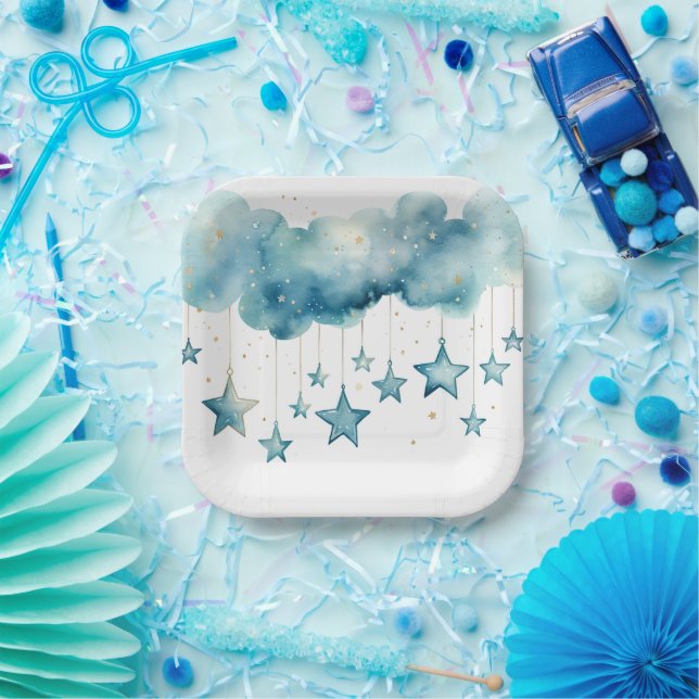 Blue hanging stars paper plate (Party)