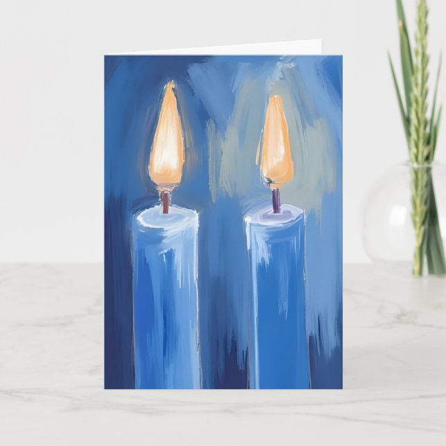 Blue Hanukkah Candles Holiday Card (Front)
