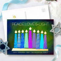 Blue Hanukkah Candles Peace Love Light Real Gold