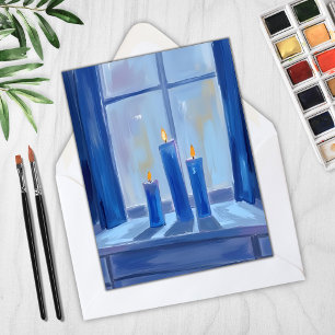 Blue Hanukkah Candles Watercolor Holiday Card