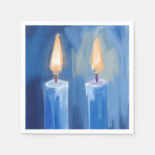 Blue Hanukkah Candles Watercolor Holiday Napkin
